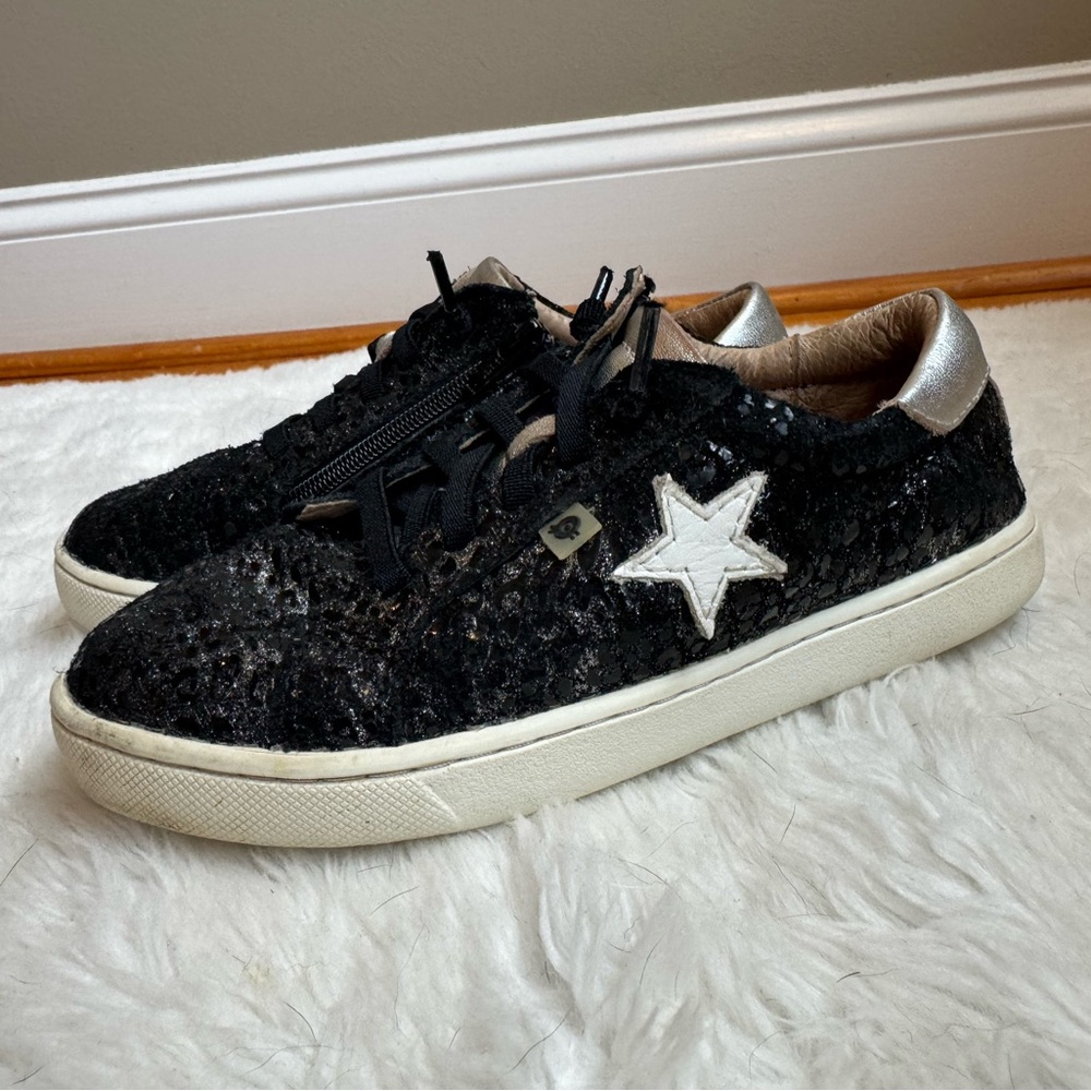 Kids Old Soles Black Sequin Sneakers with Silver Star Detail